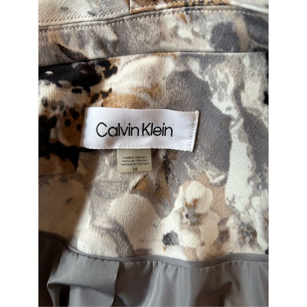 Calvin Klein Floral Print Open Front Blazer Women's Size 14 Gray White Black - Picture 2 of 13